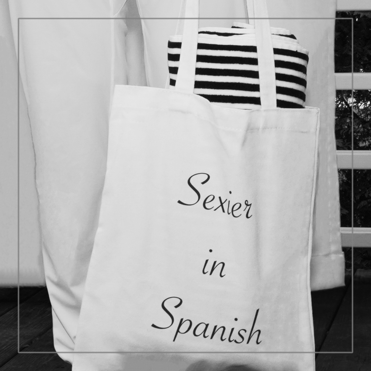 White Sexier in Spanish Canvas Tote